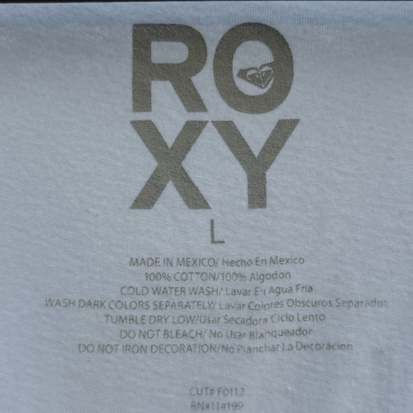Roxy White V Neck T Shirt Size Large Graffic T "Life Worth Living Roxy" - Picture 3 of 7